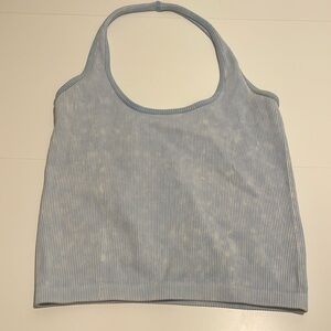 American Eagle Brand Heathered Blue Ribbed Crop Halter Top Size Large/XL